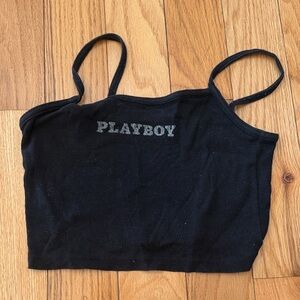 PacSun Black PLAYBOY Ribbed Crop Tank